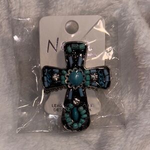 Nena Turquoise and Black Beaded Cross Stretch Ring